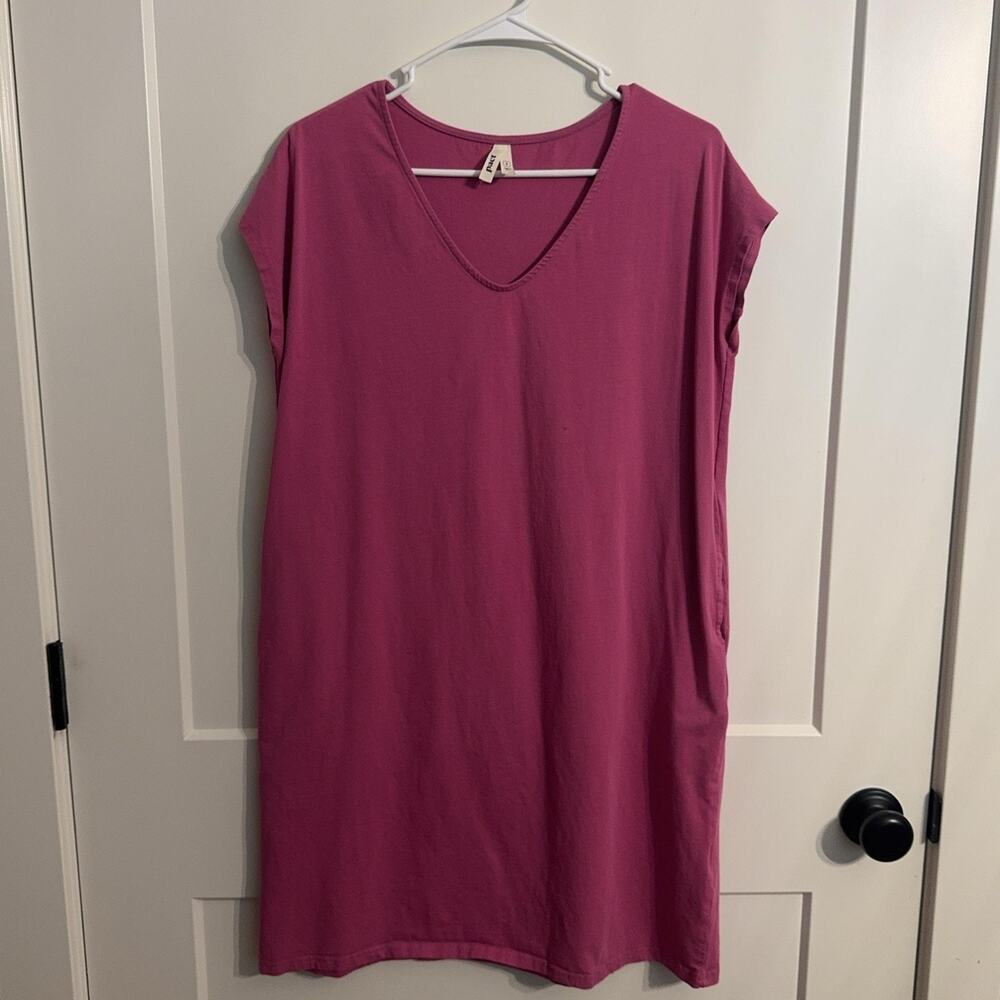 Pact T Shirt Dress Sz S Pink Organic Cotton V Neck Pockets Knee Length